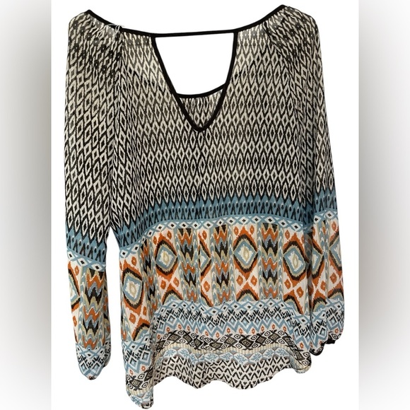 Blu Pepper Women's Sheer Blouse Long Sleeve Boho Style Multicolored Size M - Picture 2 of 7